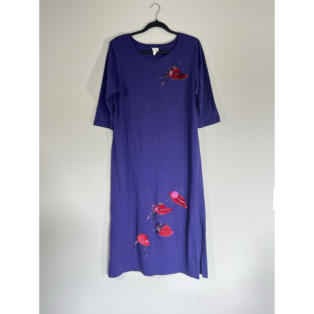 Red Hat Society Maxi Dress Size M Purple Cotton Blend Shoulder Pads Bling VTG